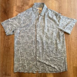 Vintage Silk, L Men’s Button Up, T Shirt With Hawaiian Palm Or Bamboo Leaves